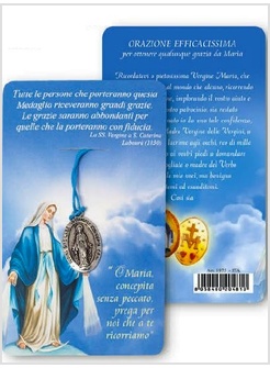 Confezione Preghiera E Medaglia In Metallo Cm 1 5 Con Cordino Madonna Miracolosa Fars