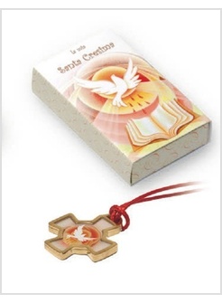CONFEZIONE CON CROCE SPIRITO SANTO CM 1,5 METALLO E MADREPERLA CON CORDINO