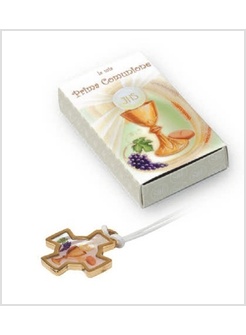 CONFEZIONE CON CROCE PRIMA COMUNIONE CM 1,5 METALLO E MADREPERLA CON CORDINO