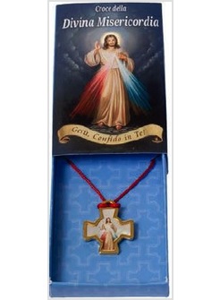 CONFEZIONE CROCE DIVINA MISERICORDIA CM 1,5 METALLO E MADREPERLA CON CORDINO 