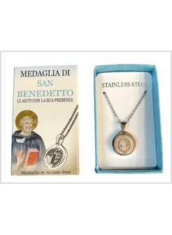CONFEZIONE A CASSETTO CON CATENINA E MEDAGLIA SAN BENEDETTO DIAMETRO 17MM