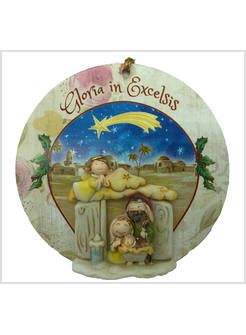 SACRA FAMIGLIA DA APPENDERE IN RESINA DIPINTA A MANO DIAMETRO CM 10