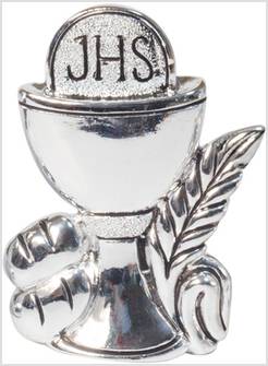 QUADRETTO DA APPOGGIO IN RESINA ARGENTATA ALTEZZA CM 8 SIMBOLO PRIMA COMUNIONE