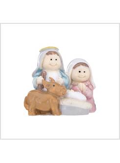 NATIVITA' IN RESINA CON ASINELLO ALTEZZA CM 4 TIPO PORCELLANATO