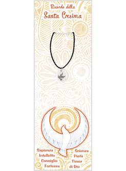 CONFEZIONE CARTONCINO E COLLANINA SIMBOLO CRESIMA IN MADREPERLA