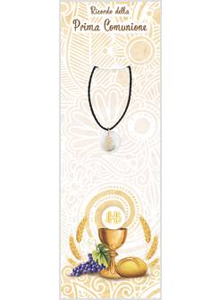 CONFEZIONE CARTONCINO E COLLANINA SIMBOLO COMUNIONE IN MADREPERLA