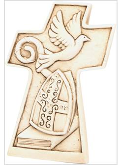 CROCE IN RESINA CM 10 X 6 SIMBOLI CRESIMA IN RILIEVO CON SCATOLA