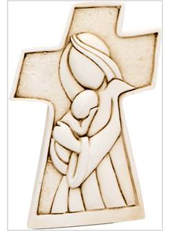 CROCE IN RESINA CM 10 X 6 MADONNA CON BAMBINO IN RILIEVO CON SCATOLA