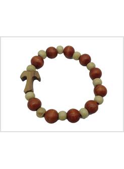 BRACCIALE ELASTICO LEGNO CON CROCE TAU