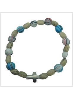 BRACCIALE ELASTICO LEGNO COLORATO CROCE IN ACCIAIO