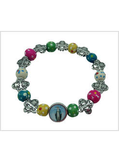BRACCIALE ELASTICO BAMBINI COLORE E ACCIAIO CON MADONNA MIRACOLOSA
