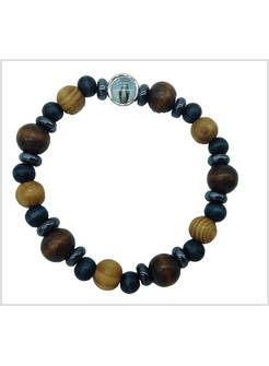 BRACCIALE ELASTICO LEGNO CON MADONNA MIRACOLOSA