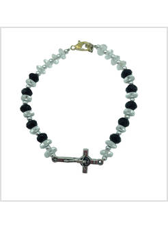 BRACCIALE CRISTALLO E NERO CON CROCE