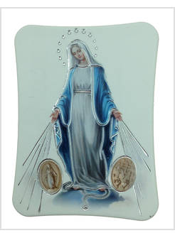 QUADRETTO IN POLIMERO CON DETTAGLI ARGENTATI CM 9 X 12 MADONNA MIRACOLOSA