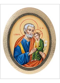 QUADRO OVALE CM 14 X 11 EFFETTO LEGNO SFACCETTATO SAN GIUSEPPE CON BAMBINO