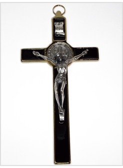 CROCE SAN BENEDETTO IN METALLO SMALTATO NERO CM 20