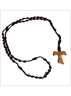 ROSARIO IN CORDA CON CROCE TAU DI LEGNO CM 2