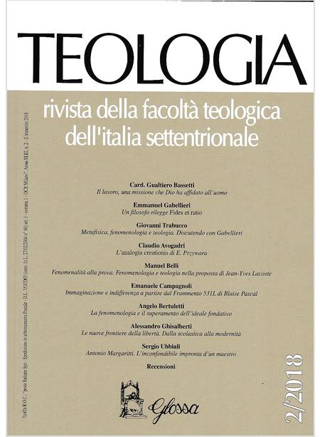 TEOLOGIA 2/2018 ANNO XLIII 2 TRIMESTRE  GIUGNO 2018