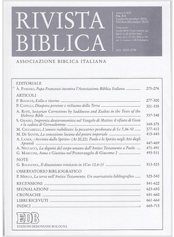 RIVISTA BIBLICA (2016). VOL. 3-4 LUGLIO - SETTEMBRE 2016 OTTOBRE - DICEMBRE 2016