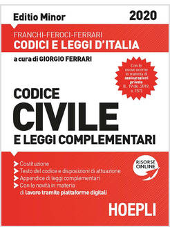 CODICE CIVILE E LEGGI COMPLEMENTARI 2020. EDIZ. MINOR