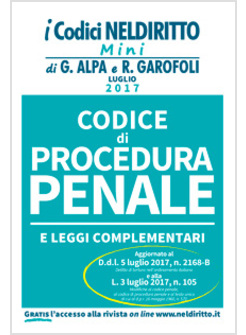 CODICE DI PROCEDURA PENALE E LEGGI COMPLEMENTARI