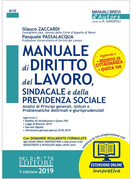 MANUALE DI DIRITTO DEL LAVORO, SINDACALE E DELLA PREVIDENZA SOCIALE