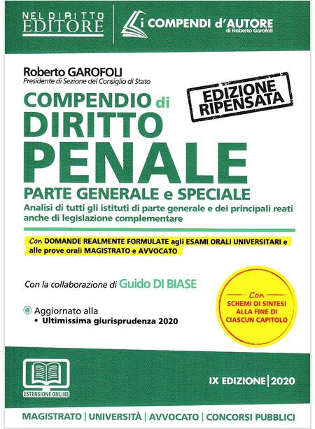 COMPENDIO DI DIRITTO PENALE. PARTE GENERALE E SPECIALE IX EDIZIONE 2020