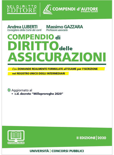 COMPENDIO DI DIRITTO DELLE ASSICURAZIONI II EDIZIONE 2020