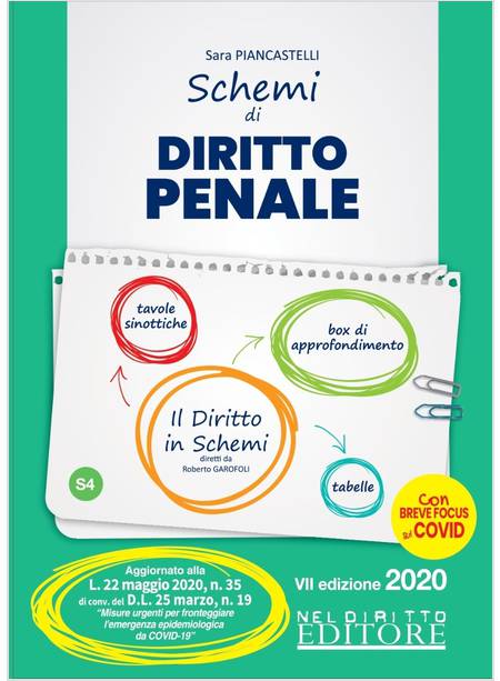 SCHEMI DI DIRITTO PENALE. PARTE GENERALE E SPECIALE 2020