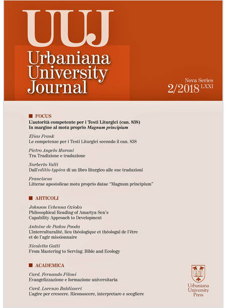 URBANIANA UNIVERSITY JOURNAL. EUNTES DOCETE (2018). VOL. 02: L' AUTORITA' COMPET