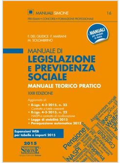 MANUALE DI LEGISLAZIONE E PREVIDENZA SOCIALE