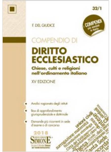 COMPENDIO DI DIRITTO ECCLESIASTICO. CHIESE, CULTI E RELIGIONI NELL'ORDINAMENTO I