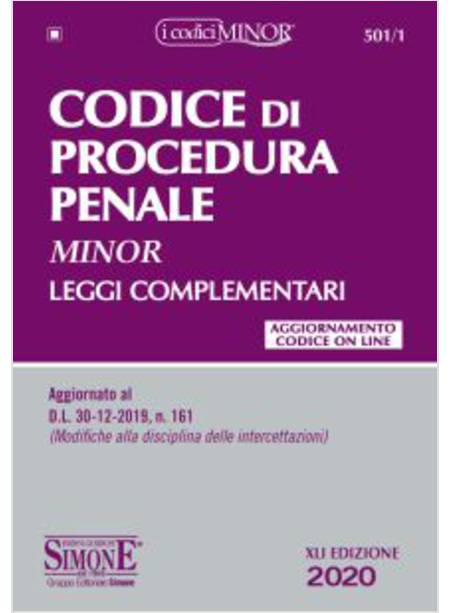 CODICE DI PROCEDURA PENALE MINOR. LEGGI COMPLEMENTARI