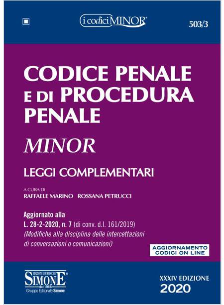 CODICE PENALE E DI PROCEDURA PENALE MINOR LEGGI COMPLEMENTARI