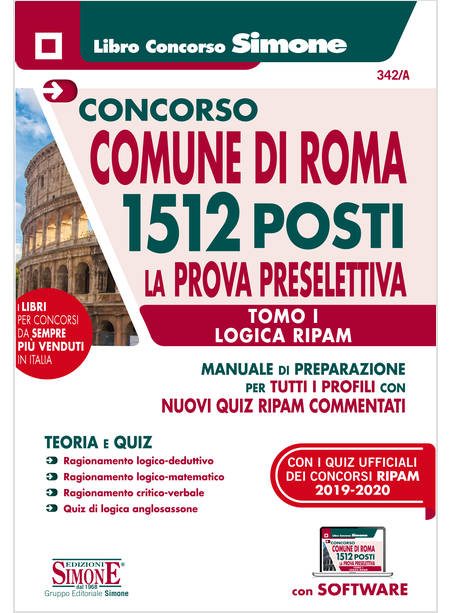 CONCORSO COMUNE DI ROMA 1512 POSTI LA PROVA PRESELETTIVA TOMO I LOGICA RIPAM