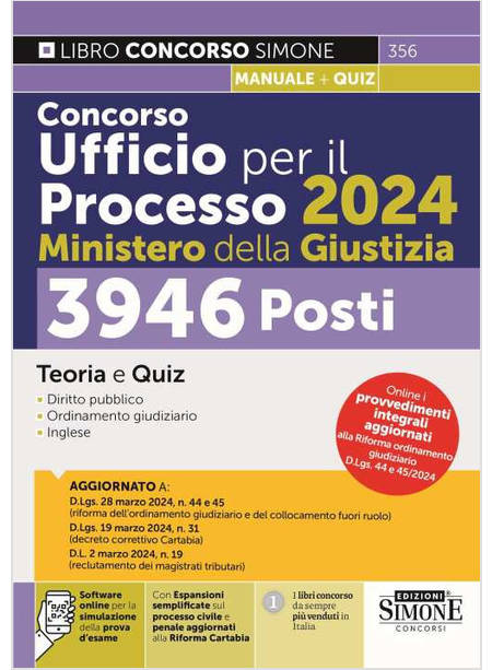 CONCORSO UFFICIO PER IL PROCESSO 2024 MINISTERO DELLA GIUSTIZIA. 3946 POSTI. TEO
