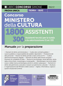 CONCORSO MINISTERO DELLA CULTURA 1800 ASSISTENTI. 300 ASSISTENTI TECNICI  