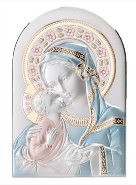 PANNELLO ARCO CM 12 X 8 MADONNA CON BAMBIMO ARGENTO E COLORE