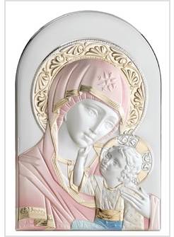 PANNELLO LEGNO NOCE ARCO CM 30 X 20 MADONNA VLADIMIR ARGENTO E COLORE