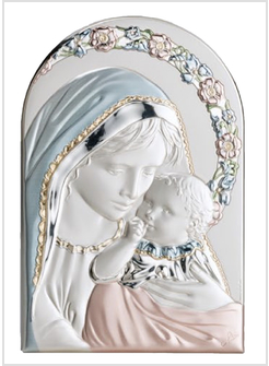 PANNELLO ARCO CM 9 X 6 MADONNA AUREOLA FIORI ARGENTO E COLORE