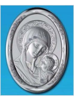 QUADRETTO LEGNO OVALE CM 8 X 10 MADONNA VLADIMIR ARGENTO 925