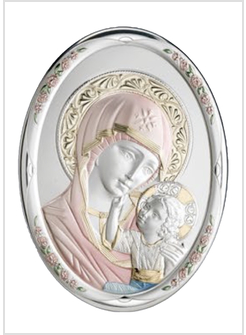 PANNELLO LEGNO OVALE CM 11 X 8 MADONNA VLADIMIR ARGENTO E COLORE