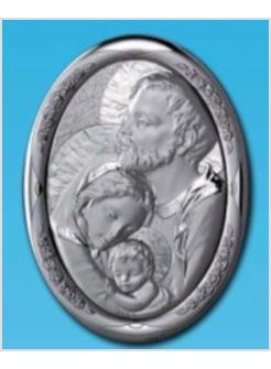 QUADRETTO LEGNO OVALE CM 13 X 18 SACRA FAMIGLIA ARGENTO 925