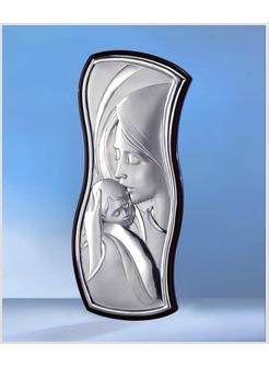 QUADRO LEGNO SERIE PERGAMENA CM 17 X 40 MADONNA CON BIMBO ARGENTO 925