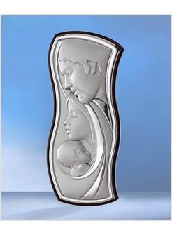 QUADRO LEGNO SERIE PERGAMENA CM 17 X 40 SACRA FAMIGLIA ARGENTO 925