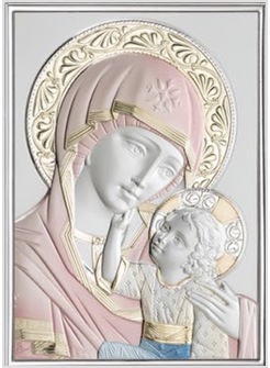 PANNELLO LEGNO MADONNA VLADIMIR CM 7,5 X 5,5 ARGENTO E COLORE