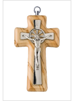 CROCE IN LEGNO D'ULIVO E ARGENTO CM 9