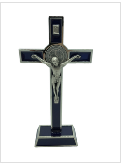 CROCE S. BENEDETTO CM 20 CON BASE SMALTATA BLU CRISTO IN METALLO
