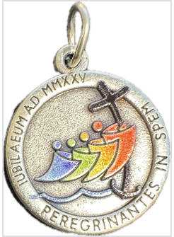 MEDAGLIA 1,8 CM ARGENTATA CON LOGO GIUBILEO 2025 A COLORI E SAN PIETRO