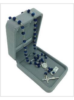 ROSARIO CRISTALLO AZZURRO MM 4 X 6 CON SCATOLA DI VELLUTO 